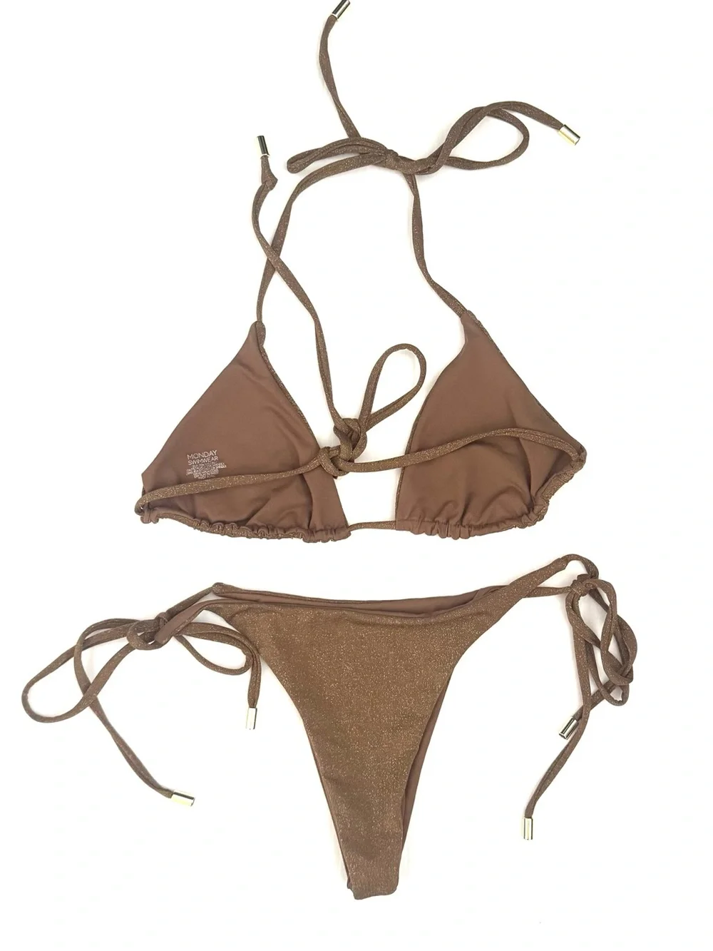 MONDAY Swimwear Shimmery Metallic Bronze Two Piece Bikini Set Size S/M